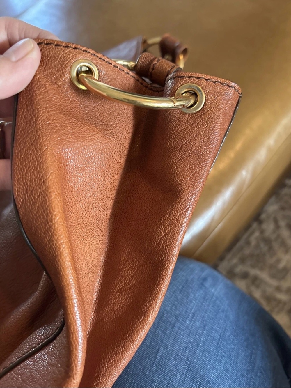 Tod's PEGGY Hobo Brown Grained look Leather Satchel with Gold Hardware - Picture 10 of 17